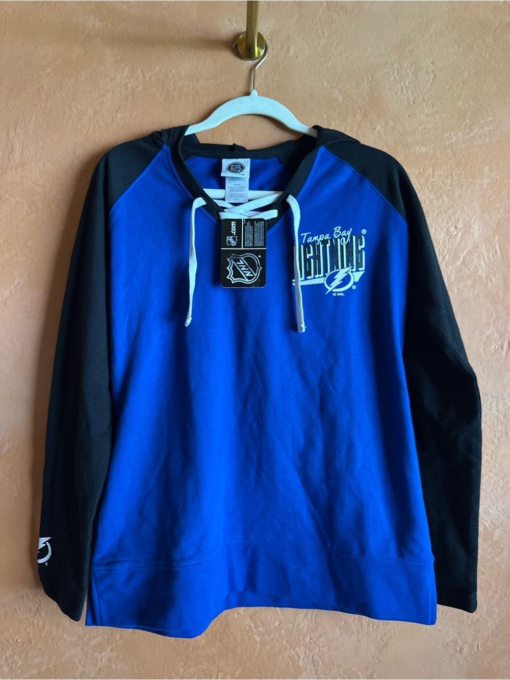 Tampa Bay Lightning NHL Lace-Up Hoodie Blue Black Women’s Medium NWT